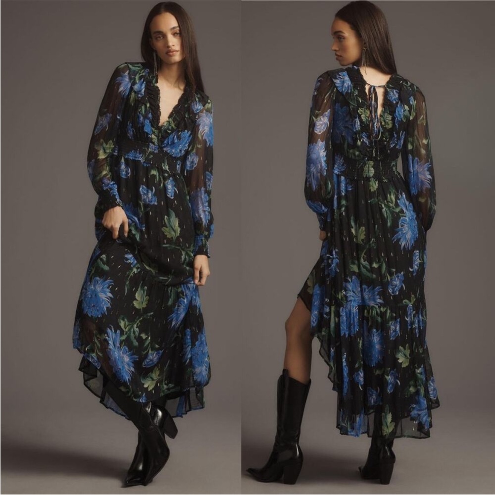 Anthropologie The Odetta Ruffle Long Sleeve Dress